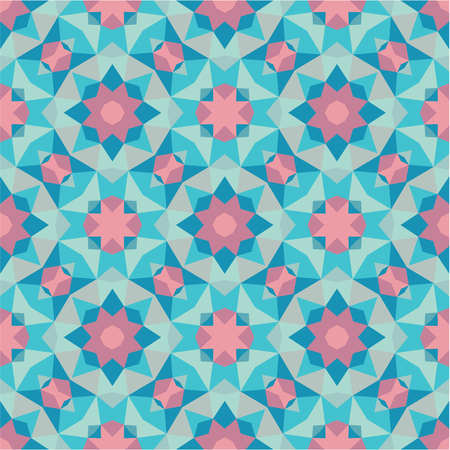 Cool seamless vector pattern in pink and green colors. Ethnic boho style. Mosaic ornament structure. Carpet fragment.のイラスト素材