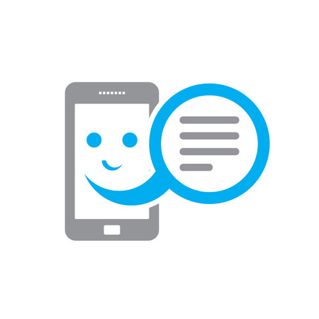 Smiling smartphone and message box - vector sign concept illustration. Telephone icon. Design element.のイラスト素材