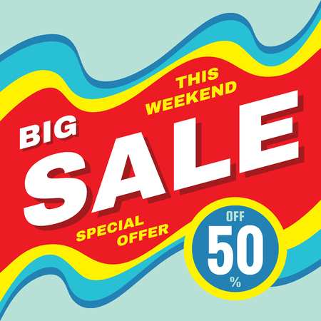 Big sale discount up to 50% - vector banner concept illustration. Advertising promotion creative layout. Graphic design element. Abstract background.のイラスト素材