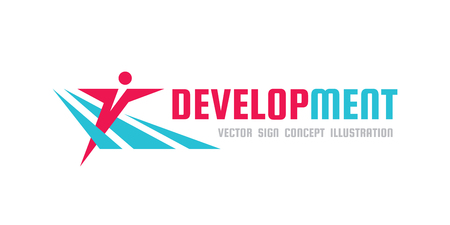 Development - vector logo template concept illustration. Human character. Abstract man figure. People sign. Fitness sport. Design element.のイラスト素材