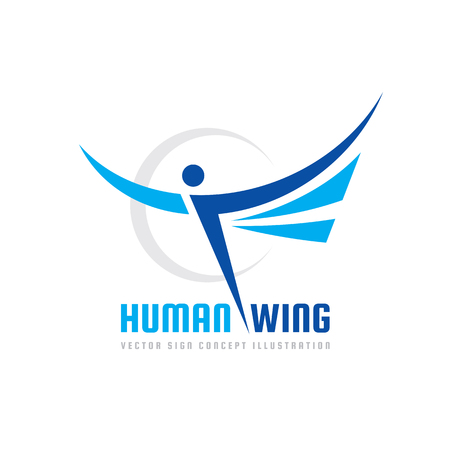 Active human character - vector business logo template concept illustration. Abstract man with wings. Creative sign. Design element.のイラスト素材