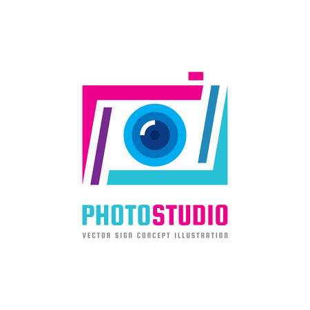 Photo studio - vector logo template concept illustration. Photo camera creative sign. Abstract design element.のイラスト素材