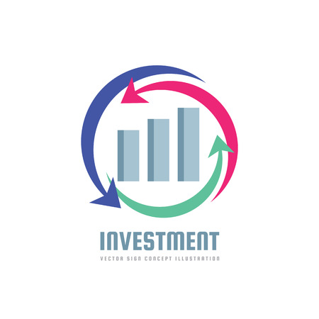 Investment - business finance logo template - vector concept illustration. Economic infographic sign. Arrows and infograph bar. Growth graphic symbol. Design elementのイラスト素材