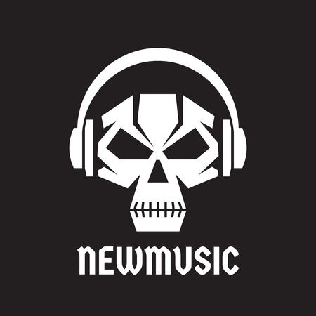 New music - vector logo template concept illustration. Human skull with headphones sign. Death audio sign. Modern sound icon. Design elementのイラスト素材