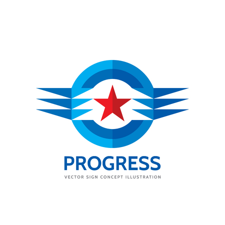 Progress - abstract business vector logo template. Design elements with star sign. Development symbol. Aviation concept illustration.のイラスト素材