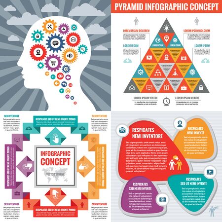 Business info-graphic templates concept vector illustration. Abstract banner set. Advertising promotion layout collection for presentation. Graphic design elements.のイラスト素材