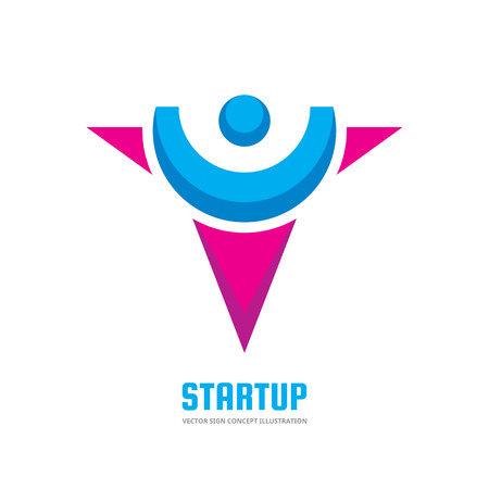 Start up  on vector logo template concept illustration. Human character creative sign. Abstract manager symbol.のイラスト素材