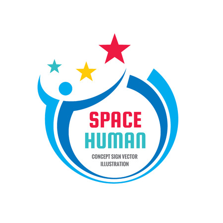 Space human character - concept business logo sign template vector illustration. Abstract people creative background. Progress success strategy icon. Graphic design element.のイラスト素材