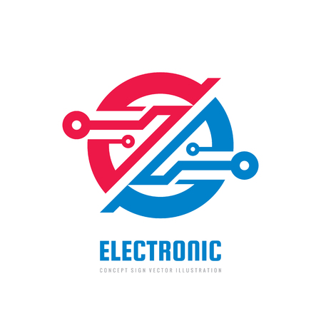 Electronic computer chip - concept business logo template vector illustration. Abstract digital technology creative sign. Global network symbol. Graphic design element.のイラスト素材