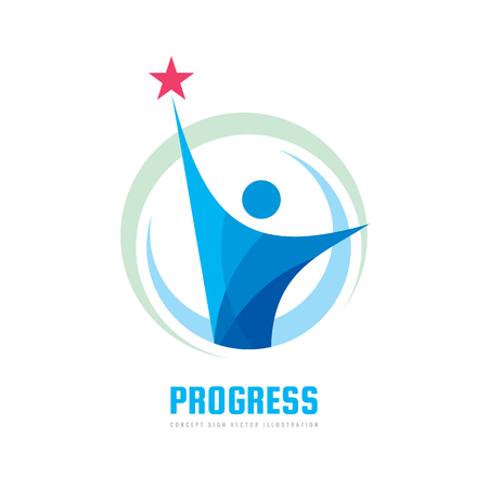 Progress - icon template concept illustration. Development creative sign. Human abstract silhouette with star symbol. Business start-up icon. Design element.のイラスト素材