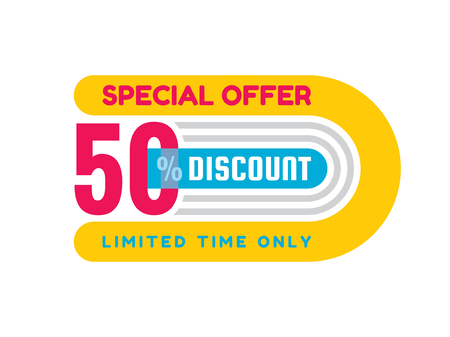 Sale - creative banner vector illustration. Abstract concept discount 50% promotion layout on white background. Special offer sticker. Limited time only. Design elements.のイラスト素材