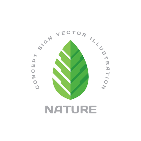 Nature vector logo design in flat style. Green leaf creative sign. Organic product symbol.のイラスト素材