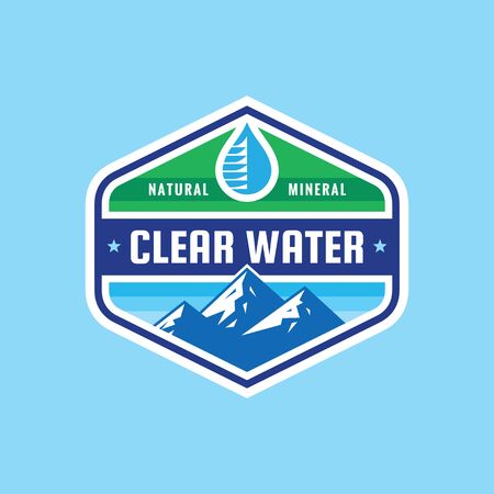 Clear water concept badge design. Mineral natural composition. Vector illustration.のイラスト素材
