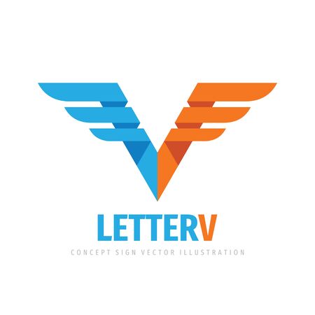 Letter V concept business logo design. Wing creative sign. Vector illustration.のイラスト素材