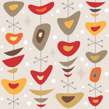 Mid-century modern art vector background. Abstract geometric seamless pattern. Decorative ornament in retro vintage design style. Atomic stylized backdrop.のイラスト素材