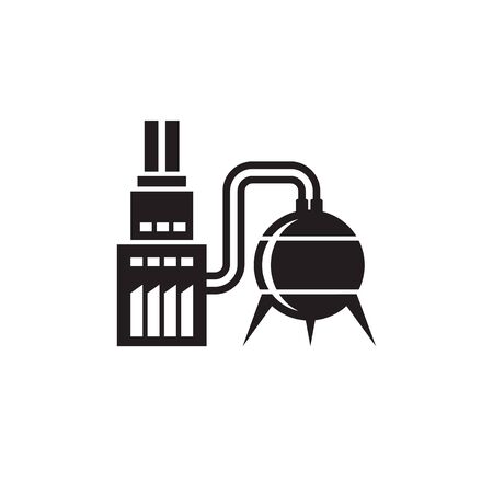 Factory plant - black icon on white background vector illustration for website, mobile application, presentation, infographic. Industrial building concept sign. Graphic design element.のイラスト素材