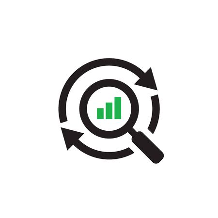 Magnifier with finance growth graphic and arrows. Web icon design. Exchange market symbol. Vector illustration.のイラスト素材