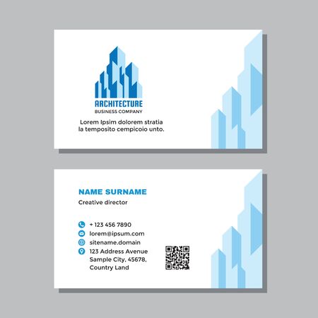 Business visit card template with logo - concept design. Architecture building sign. Real estate property management branding. Vector illustration.のイラスト素材