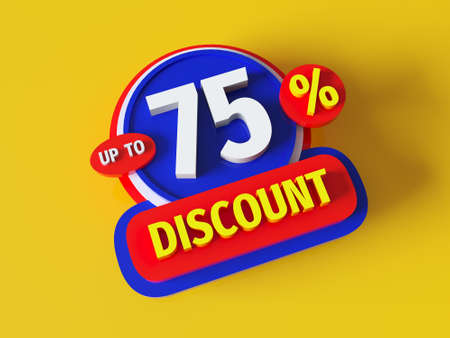 Discount up to 75% - 3d rendered concept banner badge design. Sale abstract creative layout. Bitmap raster digital illustration poster. Business finance sign. Advertising promotion badge.の写真素材