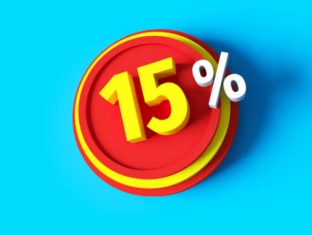 15% discount - 3d rendered concept banner design. Sale abstract creative layout. Bitmap raster digital illustration poster. Business finance sign. Advertising promotion badge. Fifteen percent.の写真素材