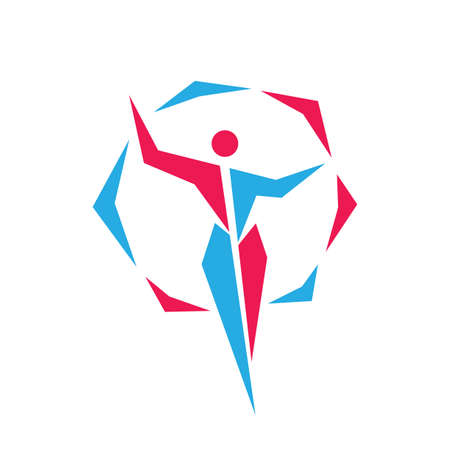 Human woman logo design. Fitness sport active concept logo sign. Healthy graphic icon logo. Wellness health care logo symbol. Vector illustration.のイラスト素材
