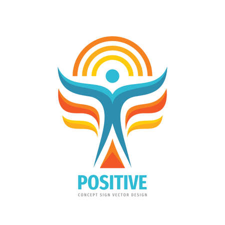 Positive human logo template design element. Abstract people happiness concept logo sign. Nature ecology logo icon. Healthcare wellness logo symbol. Freedom wings logo. Vector illustration.のイラスト素材