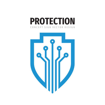 Data protection - logo vector illustration. Abstract shield logo symbol with electronic design elements. Antivirus creative logo sign. Guard logo. security Sdigital technology icon logo.のイラスト素材