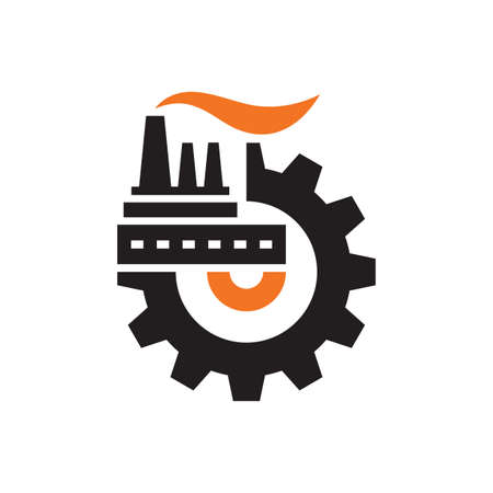 Factory plant with gear logo vector design. Industry concept icon logo sign. Graphic design element. Vector illustration.のイラスト素材