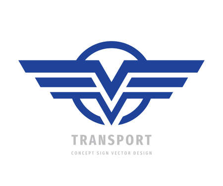 Transport - business logo template creative illustration. Wings abstract vector logo sign. Circle and stripes design element.のイラスト素材