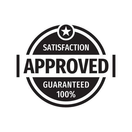 Approved satisfaction guaranteed 100%  badge design element in black & white colors.のイラスト素材