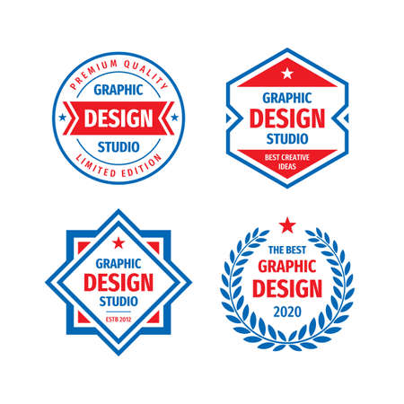 Graphic design studio badge  vector set in retro vintage style. Premium quality, limited edition. Emblem template collection. The best labels.のイラスト素材