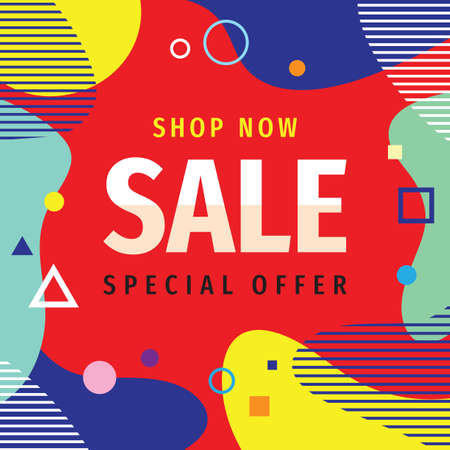 Sale concept banner design. Clearance promotion tag. Discount creative frame layout. Geometric background concept vector illustration. Liquid graphic style.のイラスト素材