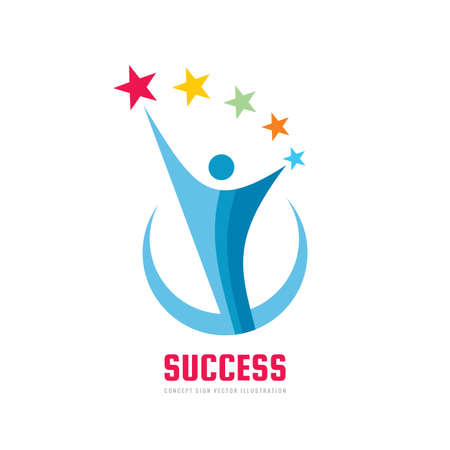 Success progress - vector logo template concept illustration. Development creative logo sign. Human abstract silhouette with star logo symbol. Business start-up icon. Design element.のイラスト素材
