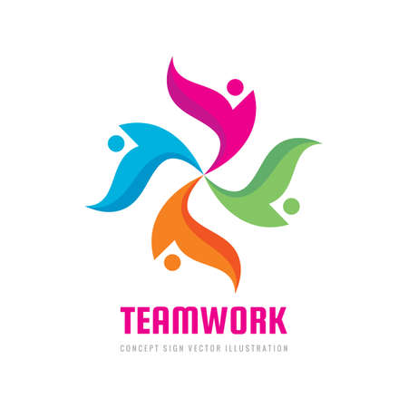 Social media - vector logo template concept illustration. Human character. People logo sign. Abstract logo symbol. Teamwork icon logo. Design element.のイラスト素材