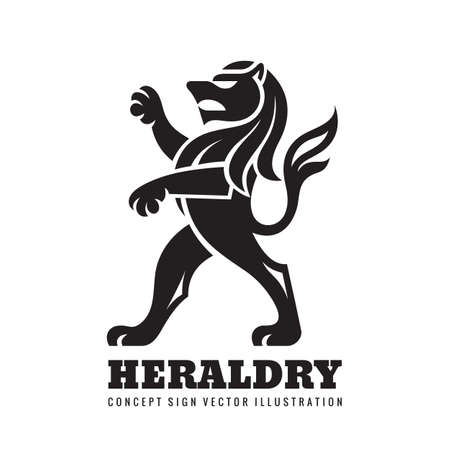 Lion standing on its hind legs - concept business logo template vector illustration. Heraldic figure. Animal wildlife black silhouette logo. Pride, strong, power logo symbol. Graphic design element.のイラスト素材