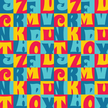Background vector abstract design. Geometric seamless pattern in blue, red, yellow colors. Decorative wallpaper. Font typography mosaic. Vector illustration.のイラスト素材