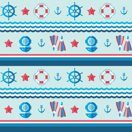 Sea background vector design. Nautical swimming seamless pattern. Marine navigation decorative concept backdrop. Travel cruise wallpaper.のイラスト素材