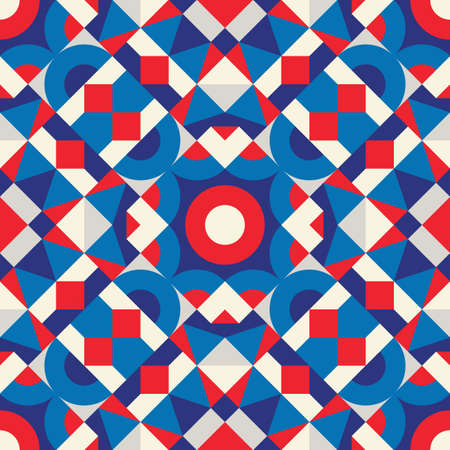 Abstract geometric background. Seamless pattern design. Blue and red colors. Mosaic decorative structure. Vector illustration.のイラスト素材