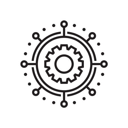 Technology gear concept business logo template design. Cogwheel mechanic sign. Computer network SEO icon. Search engine optimization. Line style. Graphic design element. Vector illustrationのイラスト素材
