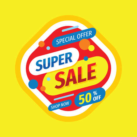 Super sale discount 50% off - vector layout concept illustration. Abstract advertising promotion banner. Creative background. Special offer. Shop now. Graphic design elements.のイラスト素材