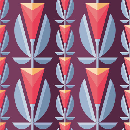Background seamless pattern design. Abstract geometric flowers. Decorative mid-century modern style. Vector illustration.のイラスト素材