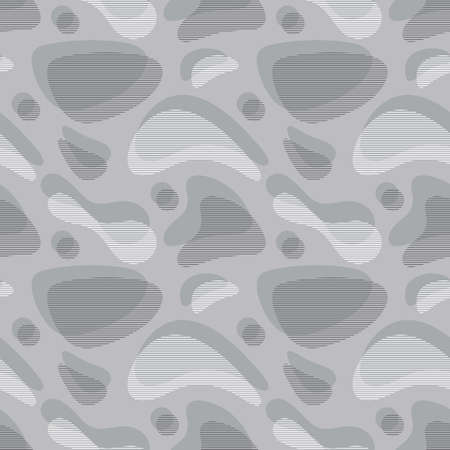 Background geometric design in gray colors. Seamless pattern. Abstract curvilinear smooth shapes and horizontal stripes. Vector illustration.のイラスト素材