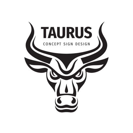 Bull head in black white colors - vector logo template concept illustration. buffalo sign. Taurus icon. Graphic design element. Original t-shirt graphic badge design.のイラスト素材