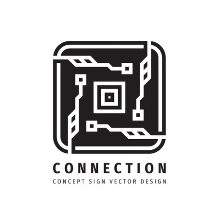 Electronic technology - creative logo design. Digital chip sign. Network communication concept logo. Database icon. Blockchain futuristic symbol. Corporate identity. Vector illustrのイラスト素材