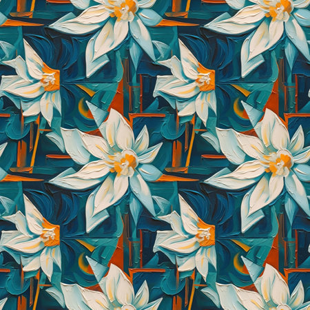 Seamless pattern with daffodils. Floral background. Art Deco style. Flowers seamless pattern. Floral decorative background. Digital oil painting raster bitmap illustration.の素材