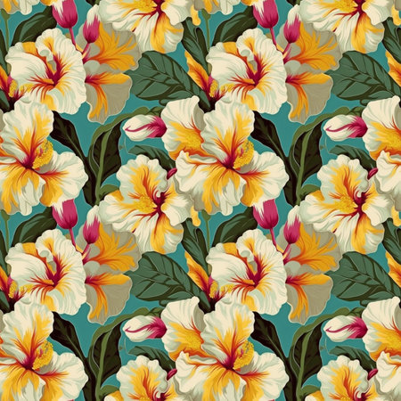 Seamless hibiscus floral pattern. Vector illustration.の素材