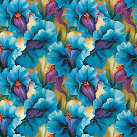 Seamless pattern with blue and purple hibiscus flowersの素材