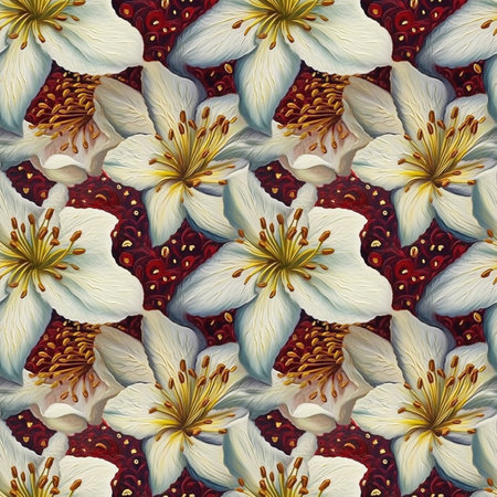 Flowers seamless pattern. Floral nature decorative background. Digital oil painting raster bitmap illustration. Graphic design art.の素材