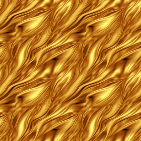 Golden metal surface seamless pattern. Yellow gold texture background. Luxury risch style wallpaper. Digital artistic artwork raster bitmap illustration. Graphic design art.の素材
