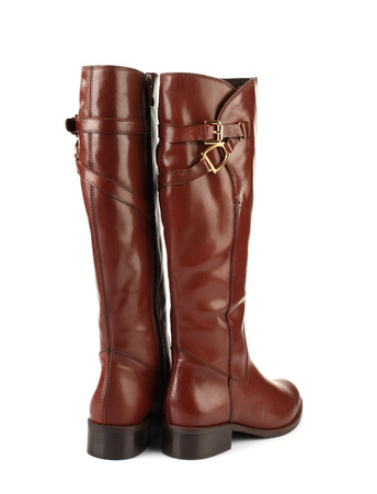 brown female boots isolated on white background back viewの写真素材